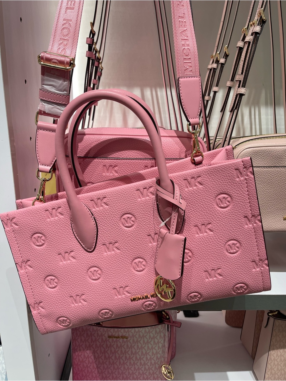 Michael Kors Mirella Med Logo Debossed Satchel Shoulder Tote Handbag Crossbody - Picture 16 of 16